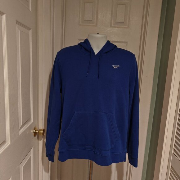 Reebok Men's Size L Hoodie Pullover Blue/White Identity Fleece Cotton Sweatshirt - Picture 3 of 14